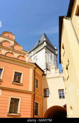 Gasse M. Husky, Rathaus, Tabor, Tschechische Republik, Jihocesky, Südböhmen, Südböhmen, Stockfoto