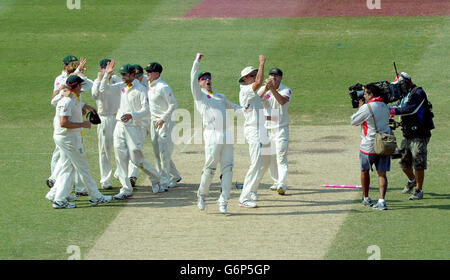 Australien feiert den Gewinn des fünften Tests auf dem Sydney Cricket Ground, Australien. Stockfoto