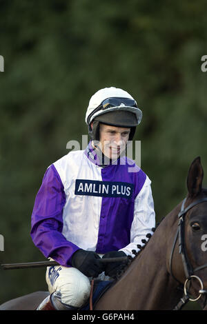 Jockey Richard Johnson auf Planet of Sound vor der William Hill - Wette Auf Den Zug Handicap Chase Stockfoto