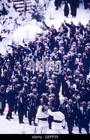 Team USA marschieren in der Eröffnungsfeier auf der Olympischen Winterspiele 1994, Lillehammer, Norwegen Stockfoto