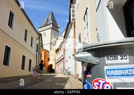 Gasse M. Husky, Rathaus, Tabor, Tschechische Republik, Jihocesky, Südböhmen, Südböhmen, Stockfoto