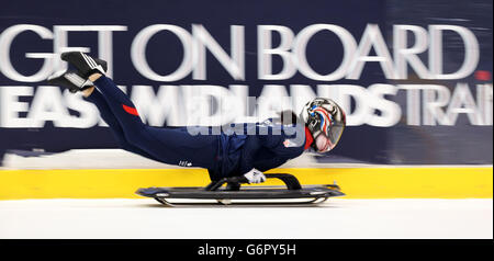 Winter Olympiade - Team GB Skelett Medientag - Ice Sheffield Stockfoto