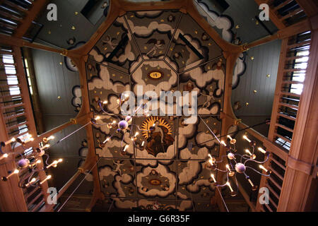 Ein Blick auf die Decke des neuen Theaters des Shakespeare's Globe, dem Sam Wanamaker Playhouse, in London. Stockfoto