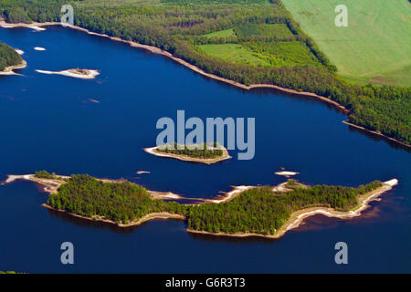 Inseln im Silbersee, in der Nähe von Lohsa, Landkreis Bautzen, Lausitzer Seenland, Oberlausitz, Sachsen, Deutschland Stockfoto