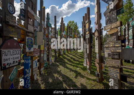 Sign post Forest in Watson Lake, Yukon Stockfoto