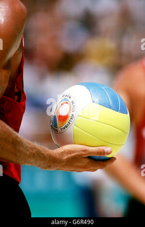 23-JUL-96, Atlanta Olympische Spiele, Beach Volleyball, Männer, französischer Server Stockfoto