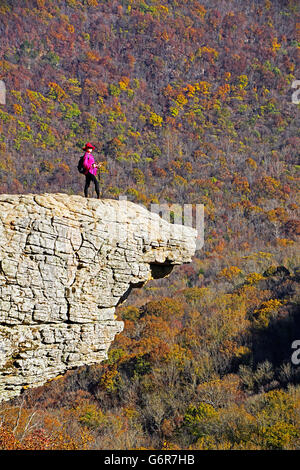 Wanderer auf Hawksbill Crag Zeitpunkt Whittaker im oberen Buffalo Wildnisgebiet der Ozark Mountains. Stockfoto