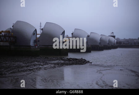 Ein Blick auf die Thames Barrier, im Osten Londons. DRÜCKEN Sie VERBANDSFOTO. Bilddatum: Dienstag, 28. Januar 2013. Bildnachweis sollte lauten: Yui Mok/PA Wire Stockfoto