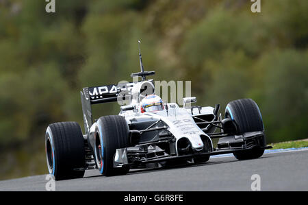 Formel 1 - 2014 Tests - Tag 2 - Circuito de Jerez. McLaren Fahrer Jenson Button, während der Formel-1-Tests 2014 auf dem Circuito de Jerez, Jerez, Spanien. Stockfoto