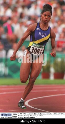 31-JUL-1996, Olympische Spiele in Atlanta, Leichtathletik, 200 m der Frauen, Chandra Sturrup, Bahamas, in Aktion Stockfoto