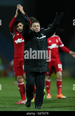 Fußball - Sky Bet Championship - Huddersfield Town / Nottingham Forest - John Smith's Stadium. Billy Davies, Waldmanager von Nottingham, feiert in Vollzeit. Stockfoto