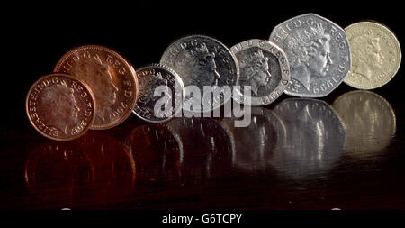 Geldbestand, Münzen. Britische Münzen Stockfoto