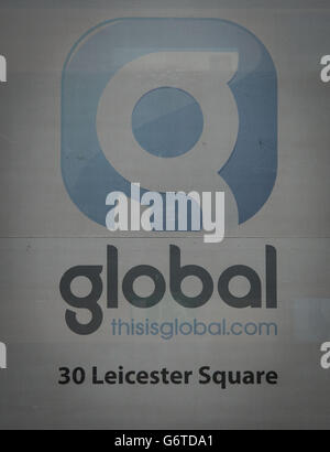 Der Hauptsitz von Global Radio in London Leicester Square heute als Herz und Classic FM Eigentümer Global Radio ist glatt in den Nordwesten und Nordosten zu verkaufen, Real Radio-Stationen in Nordwales, Yorkshire und Manchester sowie Capital in Schottland und Südwales, um den wettbewerbsrechtlichen Bedenken nach der Übernahme der Funkanlagen der Guardian Media Group im Jahr 2012 Rechnung zu tragen. Stockfoto