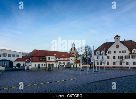 Haupteingang ehemaligen städtischen Vieh- und Schlachthof im großen Ostragehege heute Messe Dresden, Dresden, Deutschland, Sachsen, Saxo Stockfoto