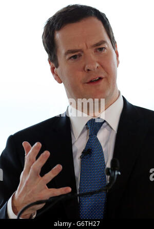 Schatzkanzler George Osborne hält eine Rede in Edinburgh, Schottland, über das bevorstehende Unabhängigkeitsreferendum. Stockfoto