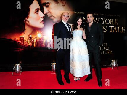 (Links - Rechts) Akiva Goldsman, Jessica Brown Findlay und Colin Farrell bei der Premiere VON A New York Winter's Tale im Odeon Kensington, London. Stockfoto