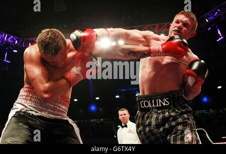 Boxen - Copper Box III - Copper Box Arena. Steve Collins Jnr (rechts) und Tommy Gifford beim Cruiserweight Contest während der Copper Box III in der Copper Box Arena, London. Stockfoto