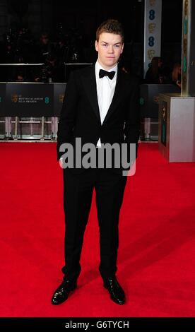 Will Poulter bei der Ankunft bei den EE British Academy Film Awards 2014 im Royal Opera House, Bow Street, London. Stockfoto