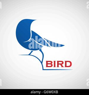 Abstrakter blauer Vogel Logo Vorlage. Vektor-Illustration der Spatz als Symbol für Kreativität, Freude, Freundlichkeit und Gemeinschaft Stock Vektor