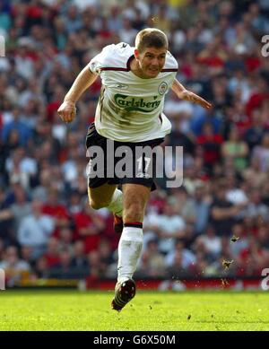 Liverpools Steven Gerrard in Aktion während ihres Barclaycard Premiership Spiels im Old Trafford, Manchester. Stockfoto