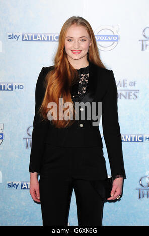 Sophie Turner besuchte Sky Atlantic bei der Premiere der vierten Staffel von Game of Thrones in der Guildhall, London. Stockfoto