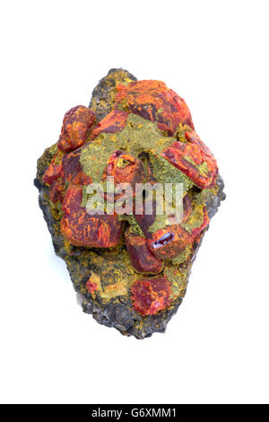 Realgar (rot) und Rhusma (gelb), Arsen Sulfid Mineralien, Erzminerale von Arsen, Peru Stockfoto