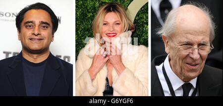 Fotos von (von links) Sanjeev Bhaskar, Kate Moss und Lord Tebbit. Stockfoto