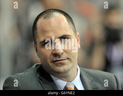 Eishockey - Rapid Solicitors Elite Ice Hockey League - 2014 Play offs - Finale - Belfast Giants gegen Sheffield Steelers - Capita. Sheffield Steelers Cheftrainer Gerard Adams Stockfoto