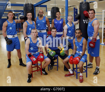 Sport - Team Scotland Boxen, Wrestling und para-Bowls Teamankündigung für Commonwealth Games - Olympia Boxing Gym. Glasgow 2014 Commonwealth Game Team Scotland Boxing Mitglieder, während der Ankündigung im Olympia Boxing Gym, Glasgow. Stockfoto