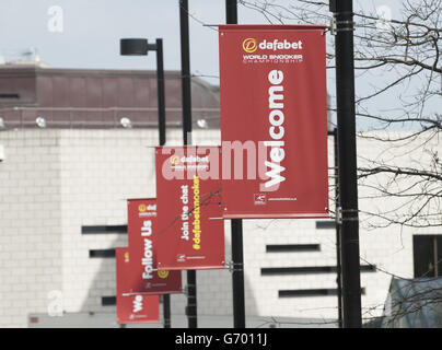 Snooker - Dafabet Snooker-Weltmeisterschaft - Tag Fünf - The Crucible. Eine allgemeine Ansicht des Crucible Theatre während der DAFABET World Snooker Championships im Crucible, Sheffield. Stockfoto