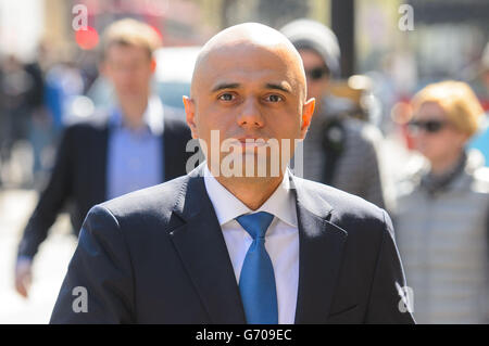 Der neue Kultursekretär Sajid Javid kommt im Ministerium für Kultur, Medien und Sport in Westminster, im Zentrum von London an. Stockfoto
