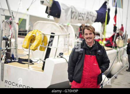 Invest Africa Skipper Rich Gould kurz nach der Ankunft in San Francisco, USA. Stockfoto