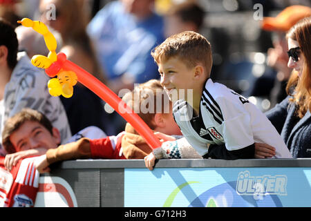 Fußball - Barclays Premier League - Fulham Open Training Session - Craven Cottage. Fulham Fans in den Ständen in Craven Cottage Stockfoto