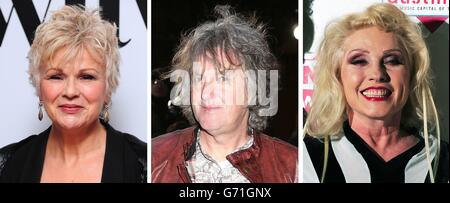 Fotos von (von links) Julie Walters, James May und Debbie Harry. Stockfoto