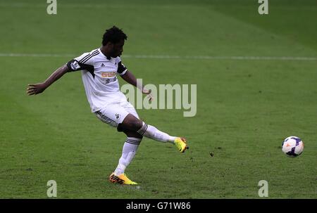 Wilfried Bony von Swansea City erzielt vom Strafpunkt aus das vierte Tor seines Teams Stockfoto