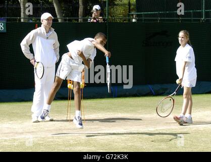 John McEnroe gibt eine Lektion Stockfoto