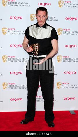 Sean Harris mit dem Leading Actor Award für Southcliffe bei den Arqiva British Academy Television Awards 2014 am Theatre Royal, Drury Lane, London. Stockfoto