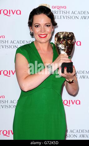 Olivia Colman mit dem Leading Actress Award für Broadchurch, bei den Arqiva British Academy Television Awards 2014 im Theatre Royal, Drury Lane, London. Stockfoto