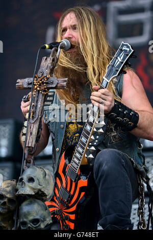 Download Festival 2014 - Day One - Donington Park. Zakk Wylde von der Black Label Society tritt am ersten Tag des Download Festivals 2014 im Donington Park auf. Stockfoto