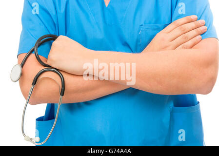 die Hände sicher Arzt mit Stethoskop, close-up erschossen Stockfoto