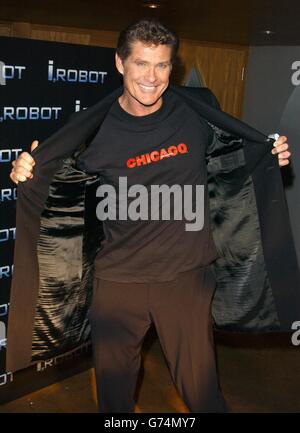 David Hasselhoff kommt zur Aftershow-Party nach der UK-Premiere von I, Robot auf dem Odeon Leicester Square im Zentrum von London. Stockfoto