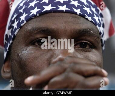 Weltmeister Hasim Rahman bei einer Pressekonferenz, um sein Rematch mit dem Briten Lennox Lewis im Mandalay Bay Hotel in Las Vegas zu promoten. Stockfoto