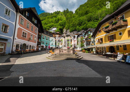 Wichtigsten Sqare in Hallstatt, Upper Austria, Österreich Stockfoto
