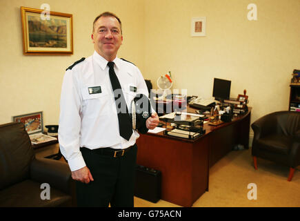 Polizeidienst von Nordirland Chief Constable Matt Baggott am Polizeihauptquartier in Belfast. Stockfoto