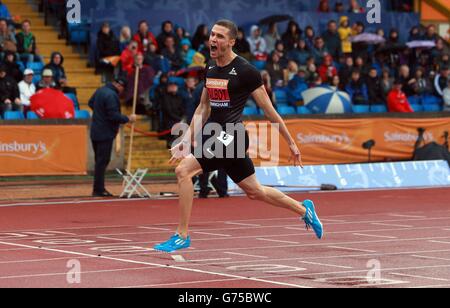 Leichtathletik - Sainsbury's British Championships - Tag 1 - Alexander Stadium. Danny Talbot gewinnt die 200 m während der Sainsbury's British Championships im Alexander Stadium, Birmingham. Stockfoto