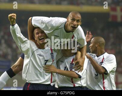 England gegen Dänemark Stockfoto