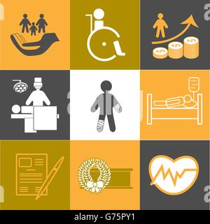 Leben und gesunde Versicherung Symbolsammlung Stock Vektor
