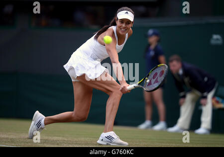 Tennis - Wimbledon Championships 2014 - Tag sechs - All England Lawn Tennis und Croquet Club. Die serbische Ana Ivanovic im Kampf gegen die deutsche Sabine Lisicki Stockfoto