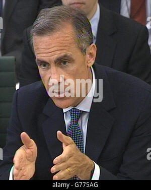 Der Gouverneur der Bank of England, Mark Carney, gibt dem Treasury Select Committee im Unterhaus, London, Beweise. Stockfoto