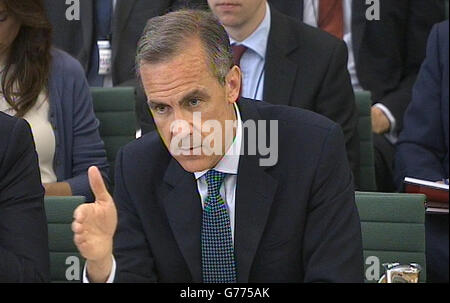 Der Gouverneur der Bank of England, Mark Carney, gibt dem Treasury Select Committee im Unterhaus, London, Beweise. Stockfoto